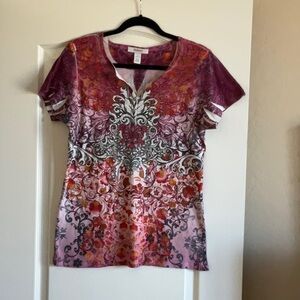 Style & Co. Red Graphic Short Sleeve Blouse